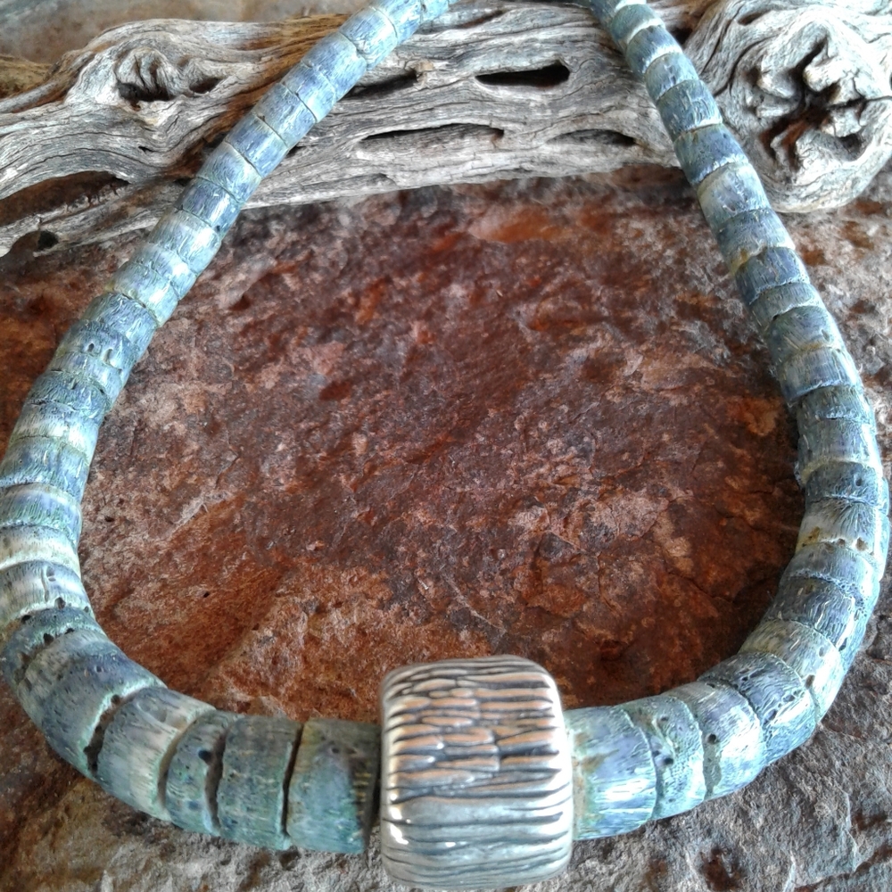 Sterling Silver Vintage blue coral NECKLACE - Picture 9 of 9